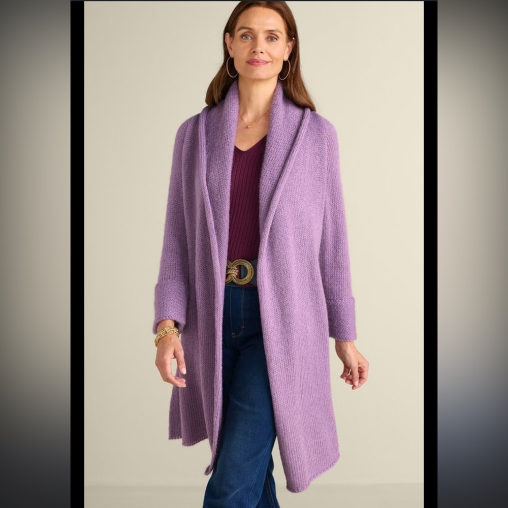 Soft Surroundings telluride topper Lavender Open-Front cardigan